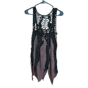 Avenue 9 Crochet Open Knit‎ Festival Top Brown Accent Sleeveless Tank Top